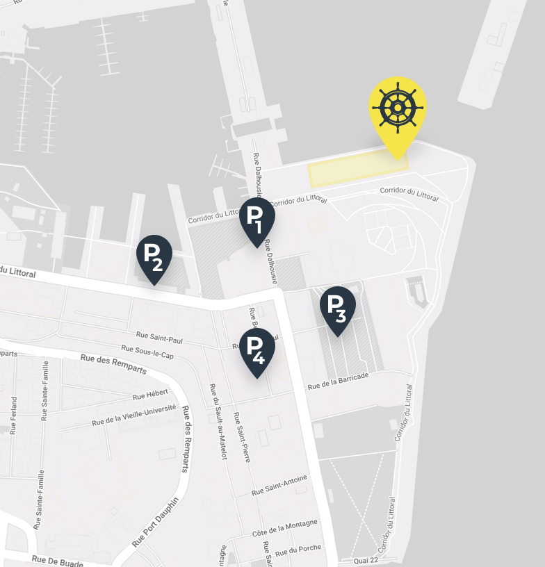 Carte du port de Québec situant le musée naval et les stationnement format mobile
